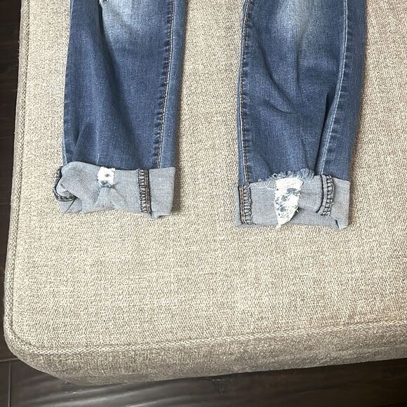 Amazon Brand High Rise Stretch Heavy Distress Skinny Jeans Medium Blue W… - Picture 4 of 12